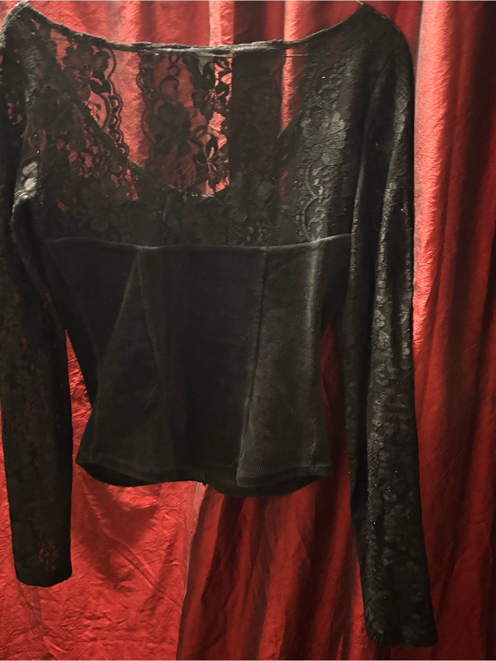Moda International Black Lace Corset-Style Long Sleeve Top - Picture 7 of 7